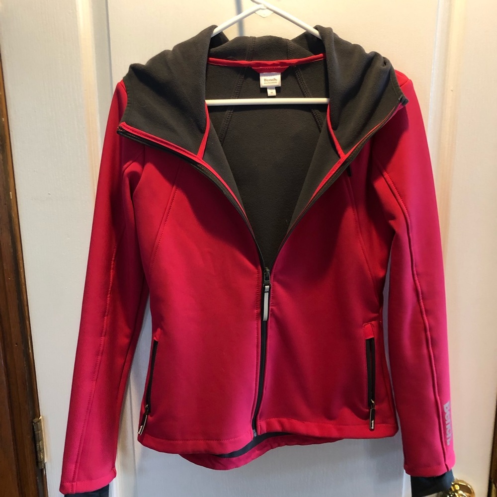 Bench Urbanwear women’s hooded running jacket, pink/gray, reflective,medium, EUC